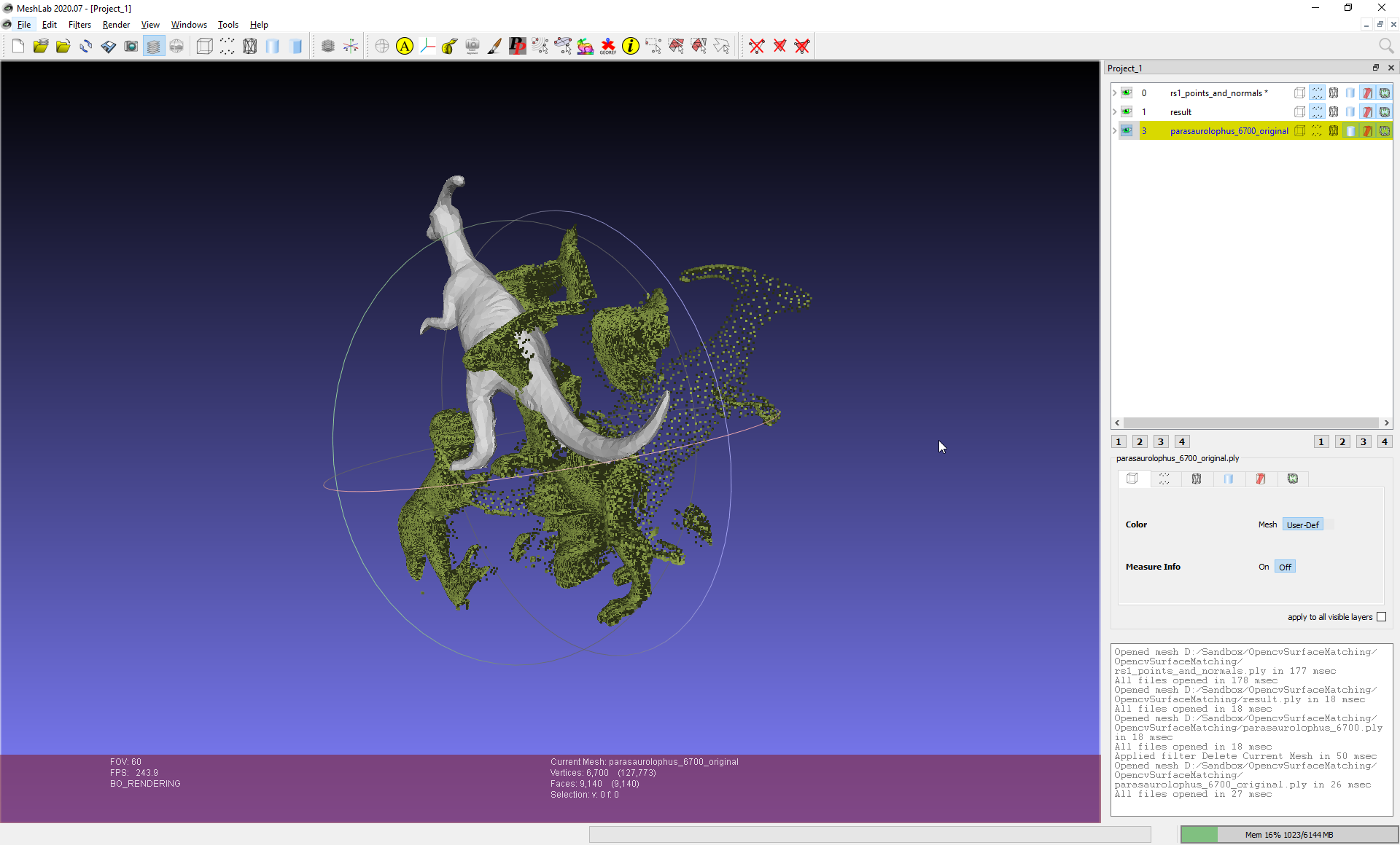 MeshLab preview of results